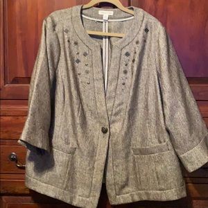 Brown tweed blazer w metal embellishments